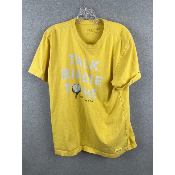 Life is Good Talk Birdie To Me Golf Shirt Size M Yellow Short Sleeve Crusher Tee - Picture 1 of 8